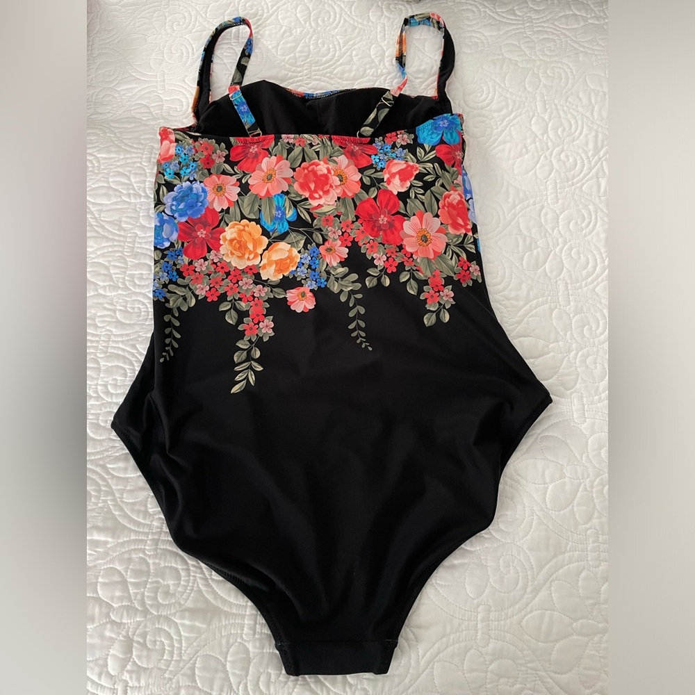 Johnny Was Black Royal Ruched One Piece Floral Swimsuit Sz 3X - Picture 9 of 14